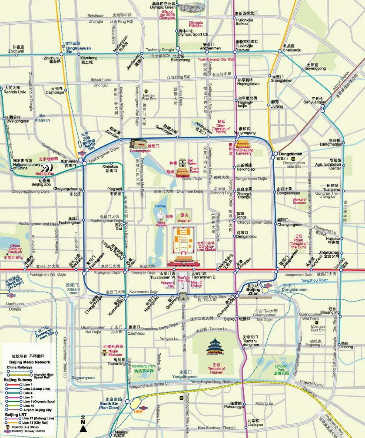 bản đồ của Bắc kinh đồ tàu điện ngầm với du lịch